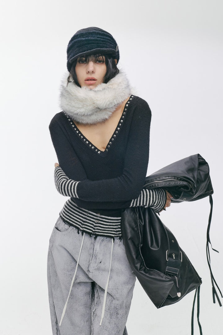 Distressed Rivet V-Neck Shirt