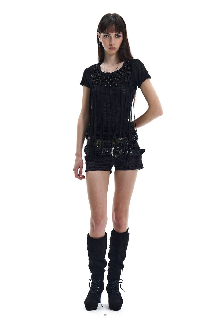Beaded Fringe Open-Back Shirt
