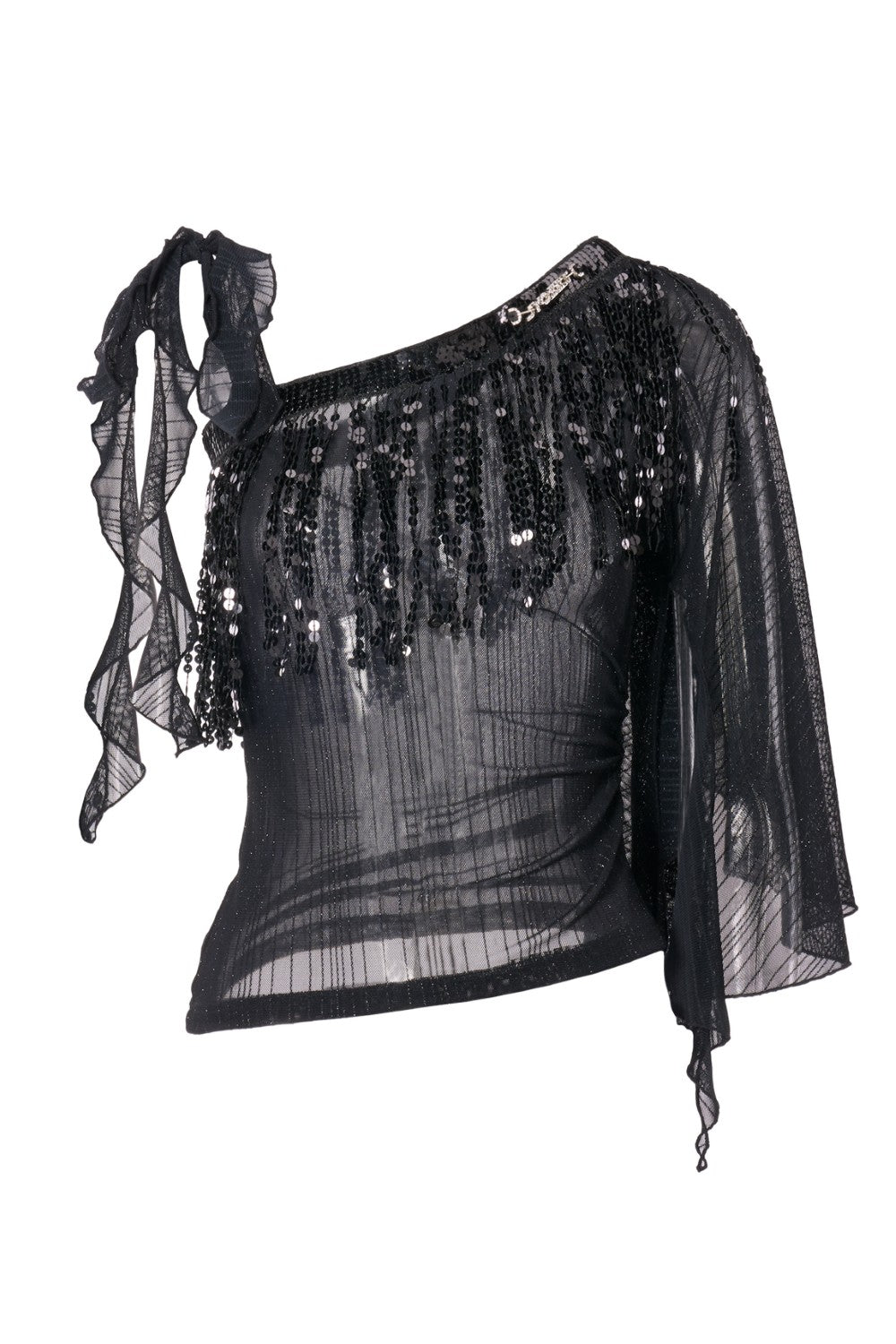 Off-Shoulder Sequin Mesh Top