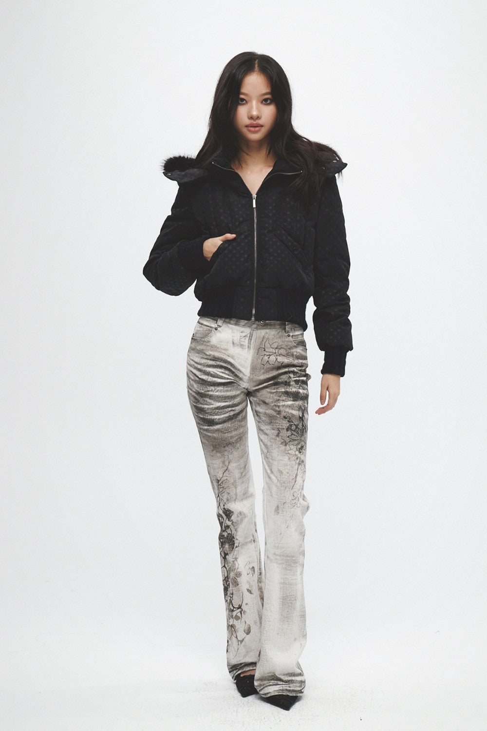 Ink Floral Flared Jeans