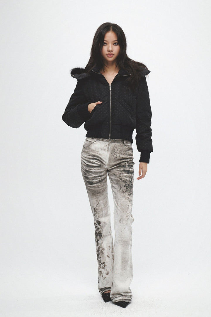 Ink Floral Flared Jeans