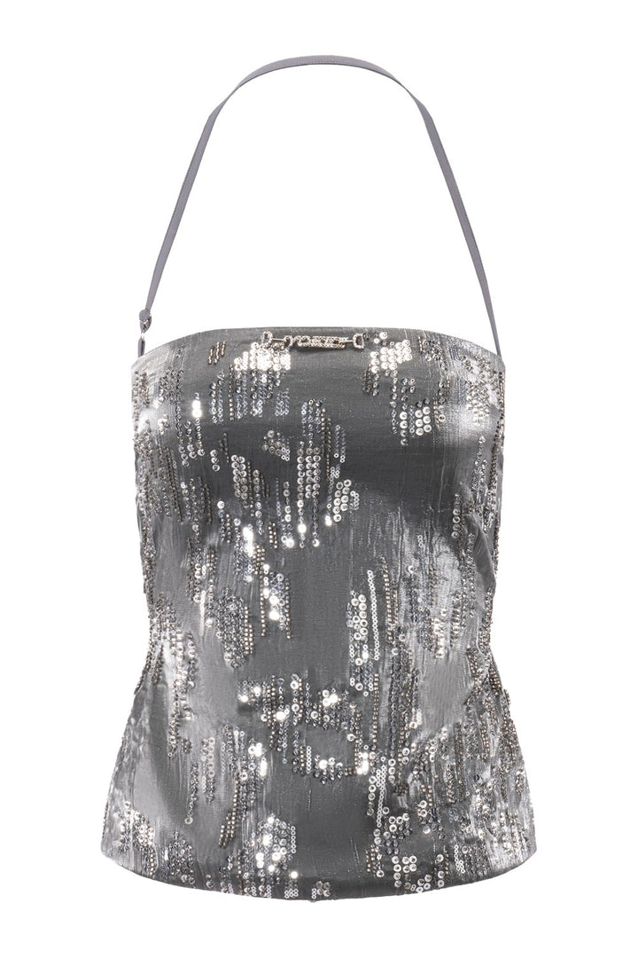 Backless Sequin Halter Top