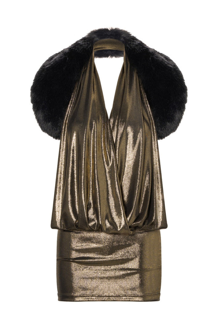 Metallic Gold Halter Mini Dress