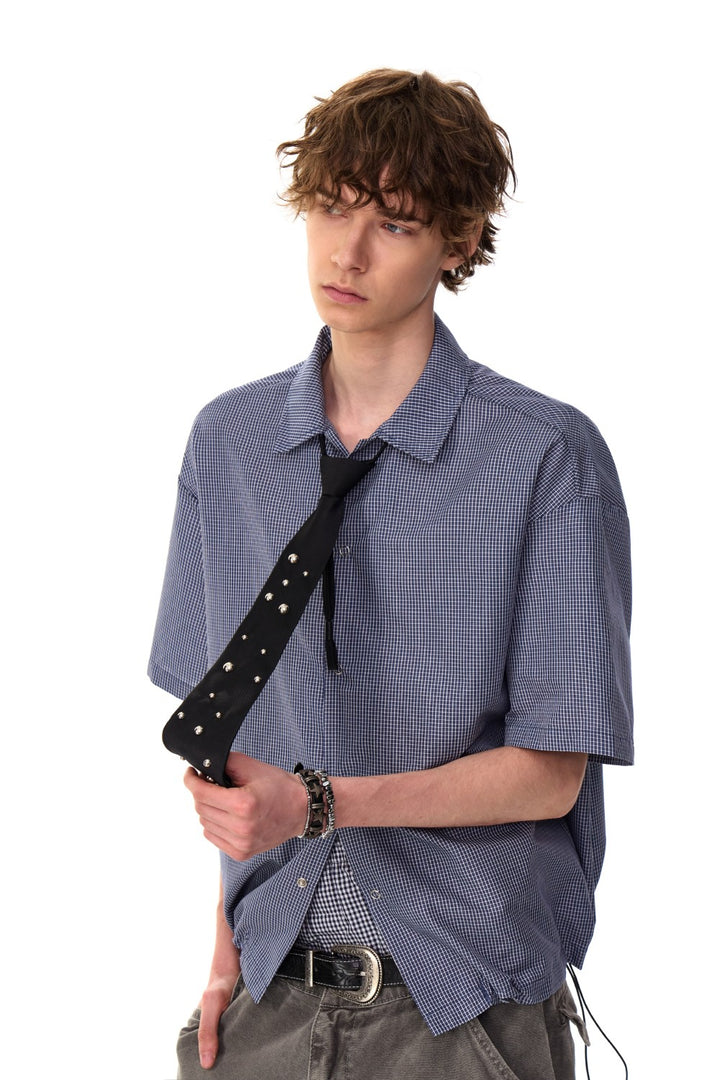 Blue Grid Button-Up