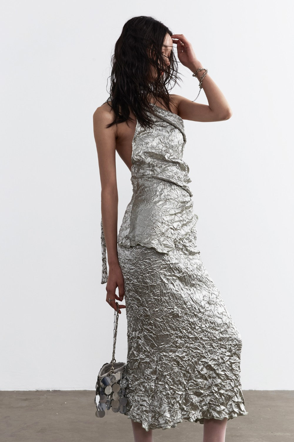 metallic two piece dress Metallic Satin Two-Piece Dress L