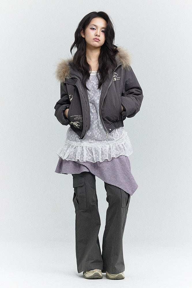 Bowknot Puffer Coat Grey