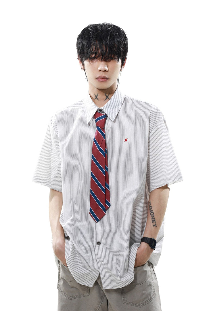 Pinstripe Buttoned Tie Shirt