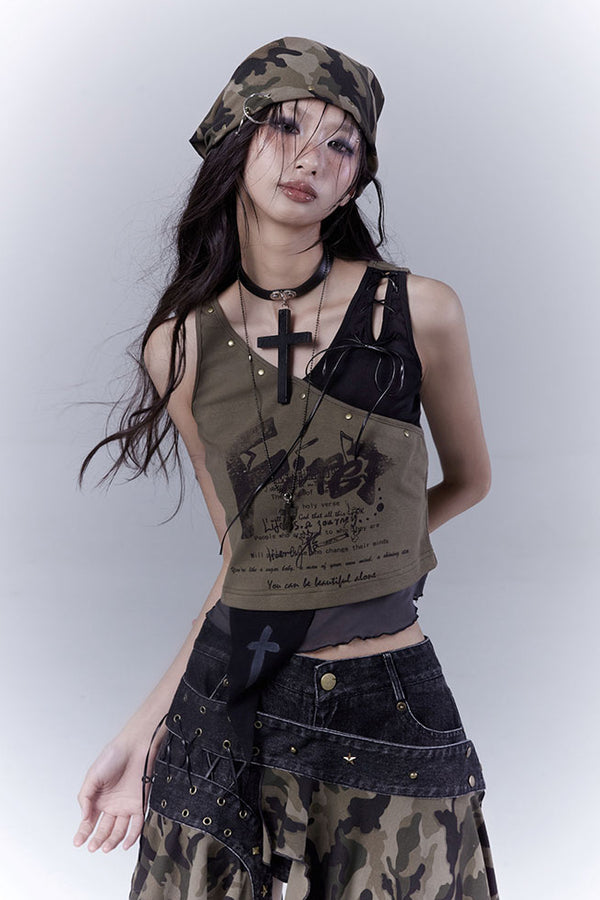 Asymmetric Olive Cross Top