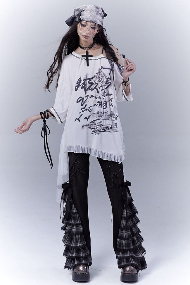 Corset Ribbon Ruffle Pants