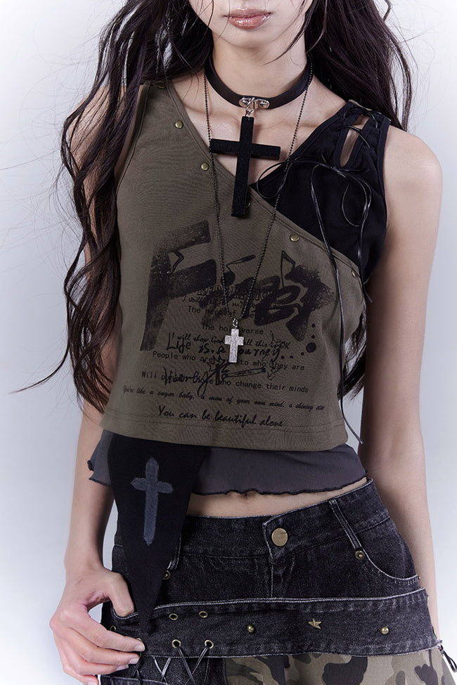 Asymmetric Olive Cross Top
