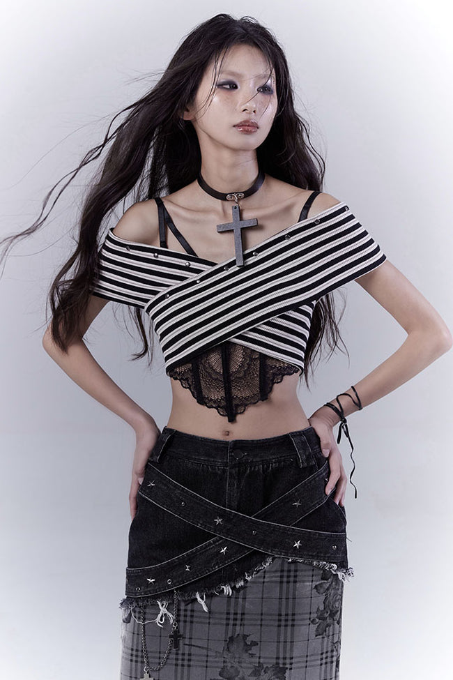 Striped Off-Shoulder Bandeau Top