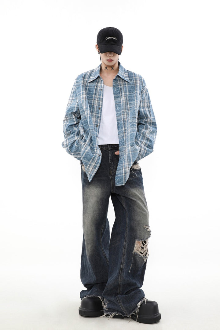 Washed Plaid Button-Up