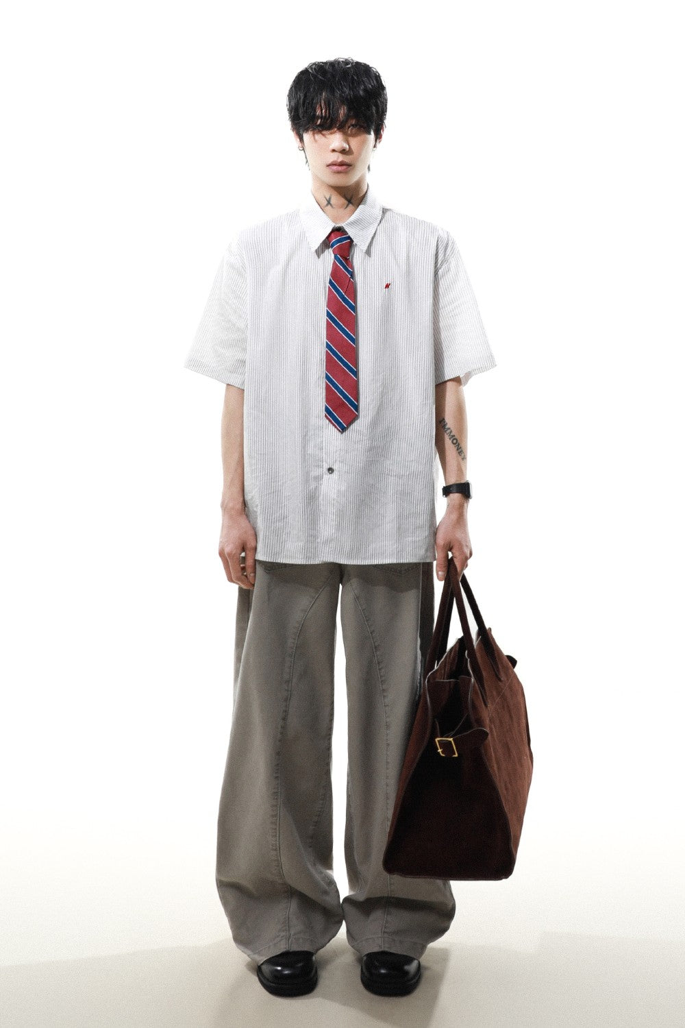 Pinstripe Buttoned Tie Shirt