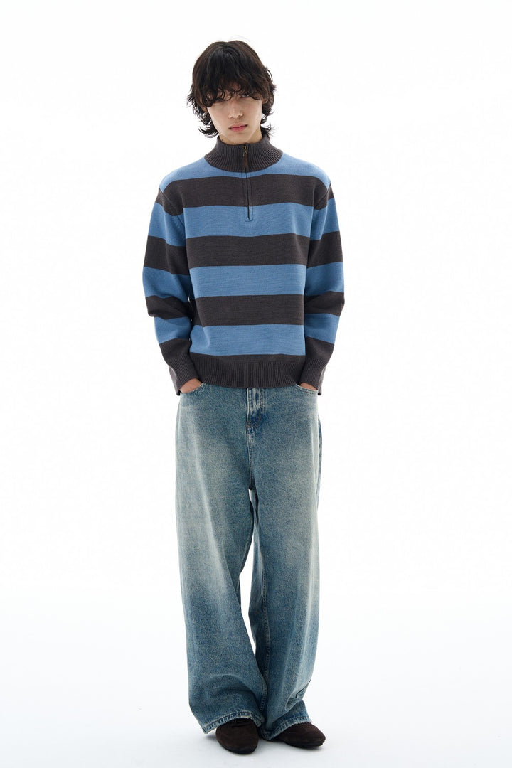Vintage Stripe Zip Sweater
