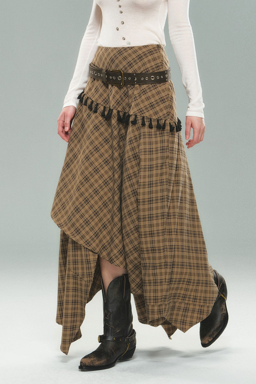 Layered Plaid Maxi Skirt