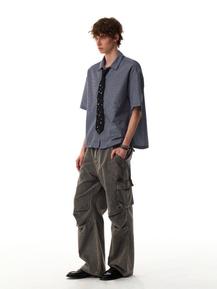 Blue Grid Button-Up