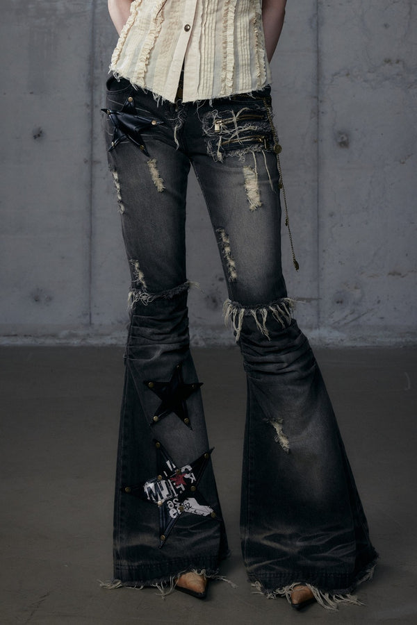 Grunge Star Denim Flares