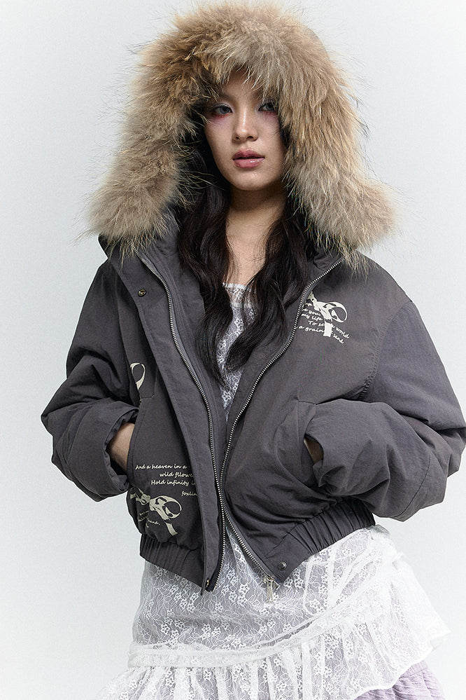 Bowknot Puffer Coat Grey