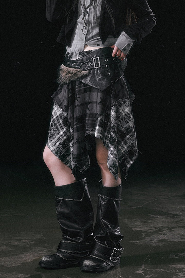 Layered Starry Plaid Skirt