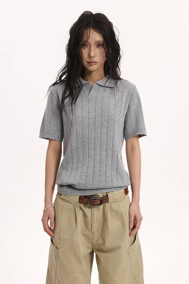 Ribbed Knit Polo