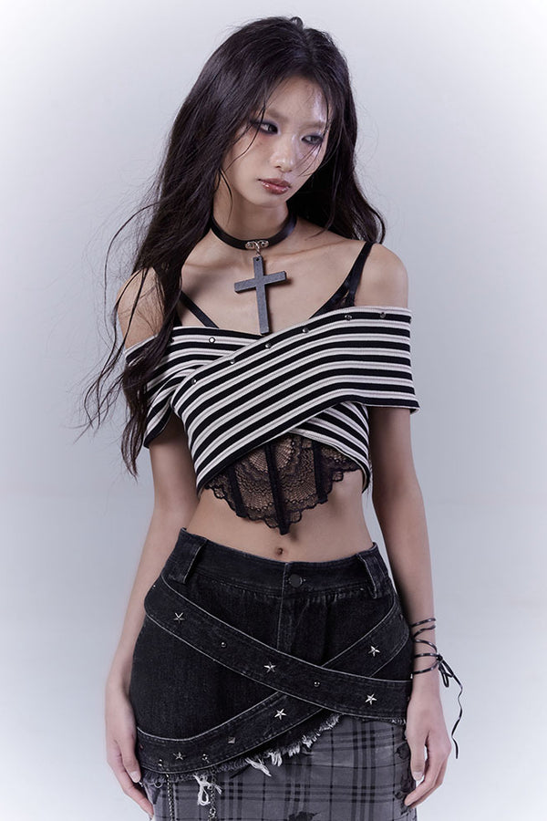 Striped Off-Shoulder Bandeau Top
