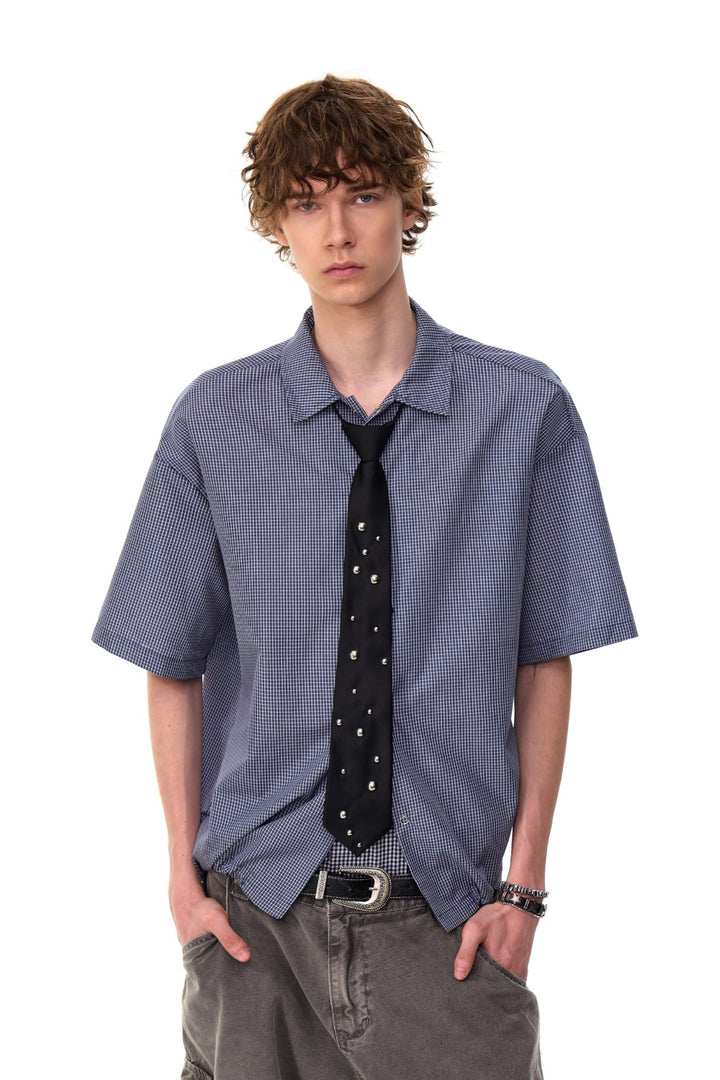 Blue Grid Button-Up
