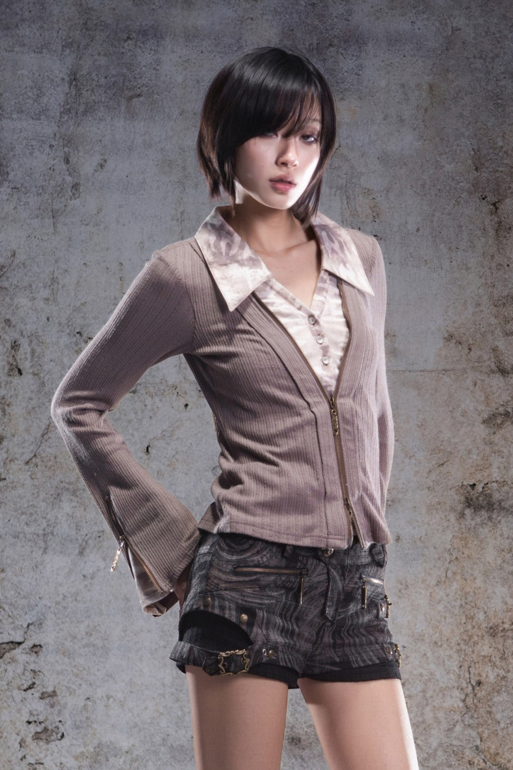 Alina Layered Zip-Up Blouse