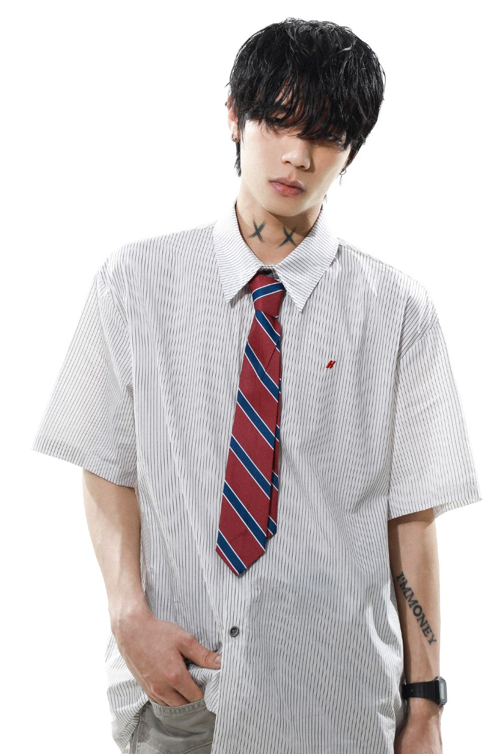 Pinstripe Buttoned Tie Shirt