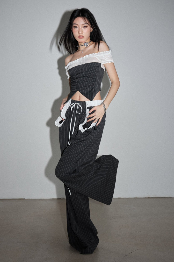 Pinstripe Ruffle Corset Top