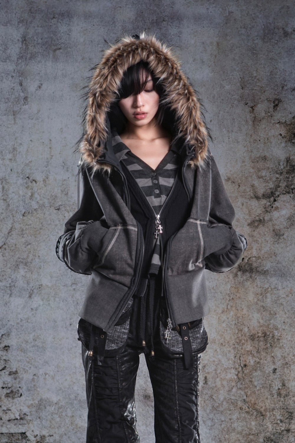 IFASHION ARIADNAw オリジナルデザイン ファーカラーダメージ加工 