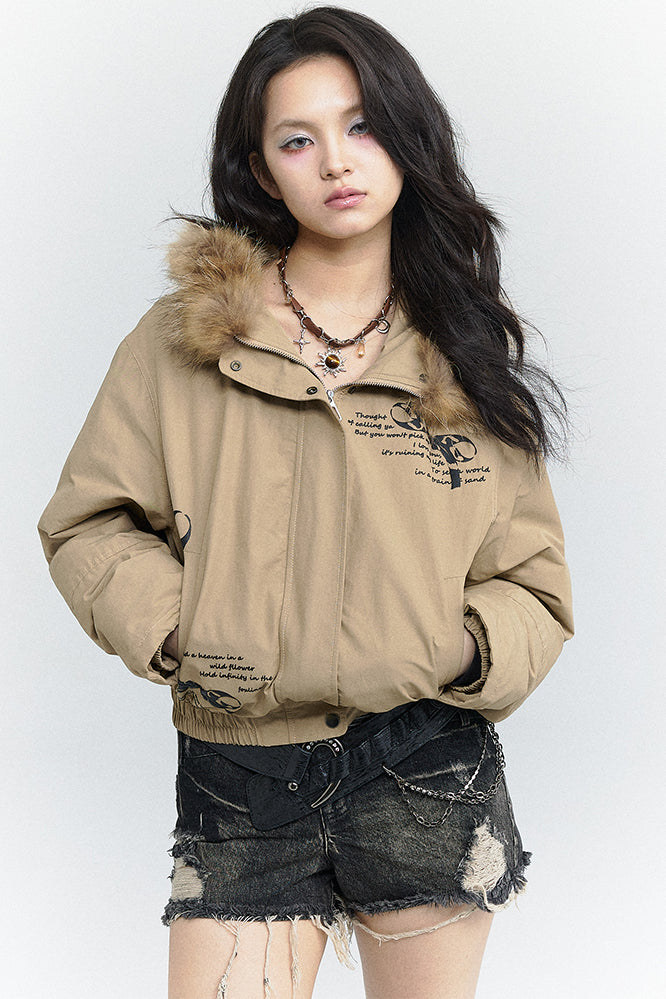 Bowknot Puffer Coat Khaki