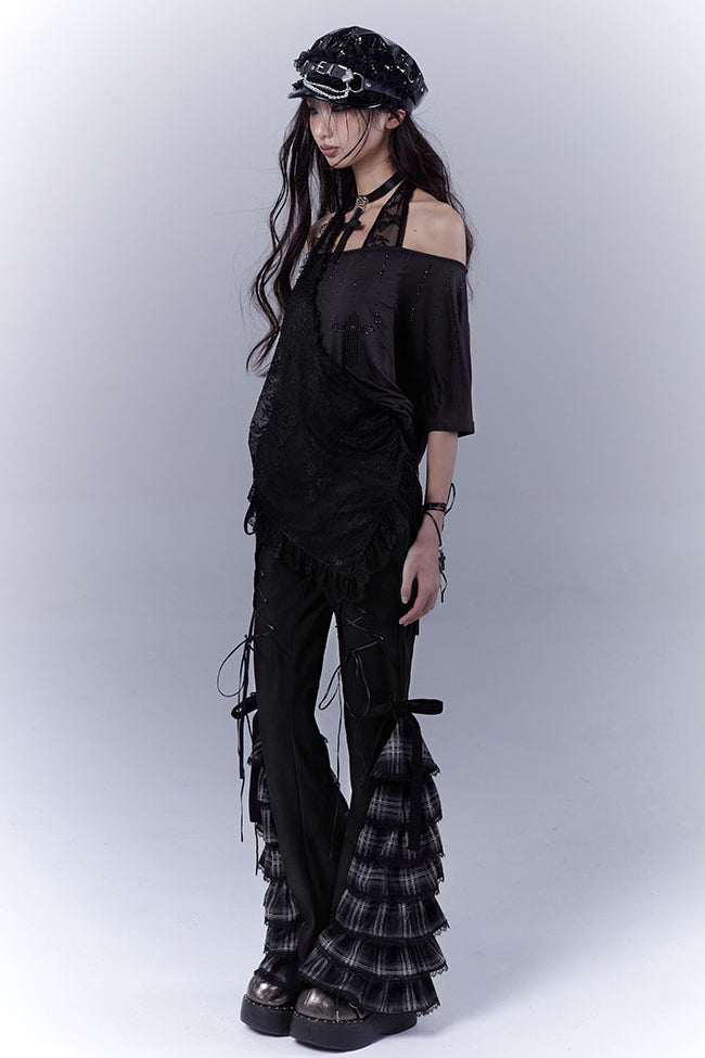 Corset Ribbon Ruffle Pants