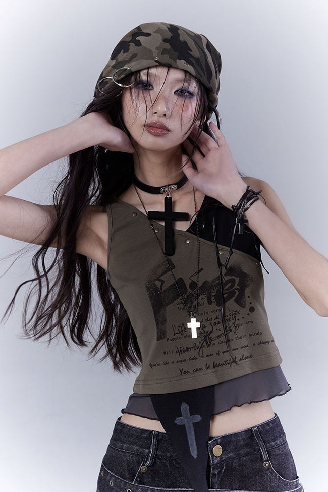 Asymmetric Olive Cross Top