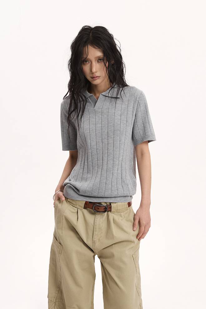 Ribbed Knit Polo