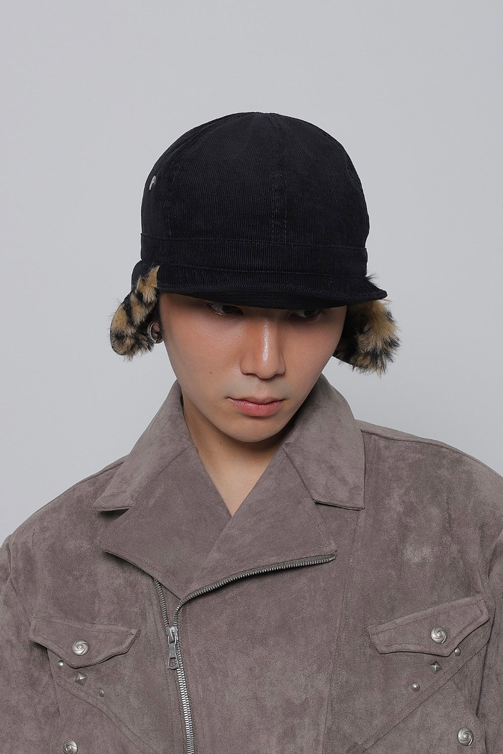 Curduroy Leopard Earflap Cap