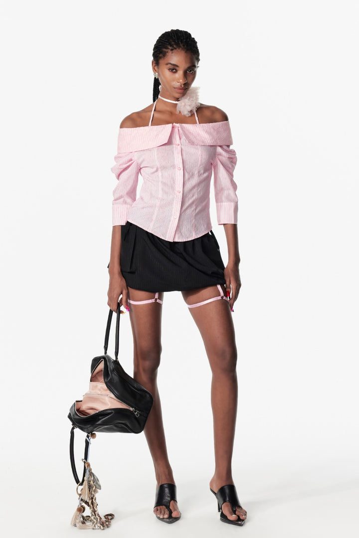 Off-Shoulder Pinstripe Blouse