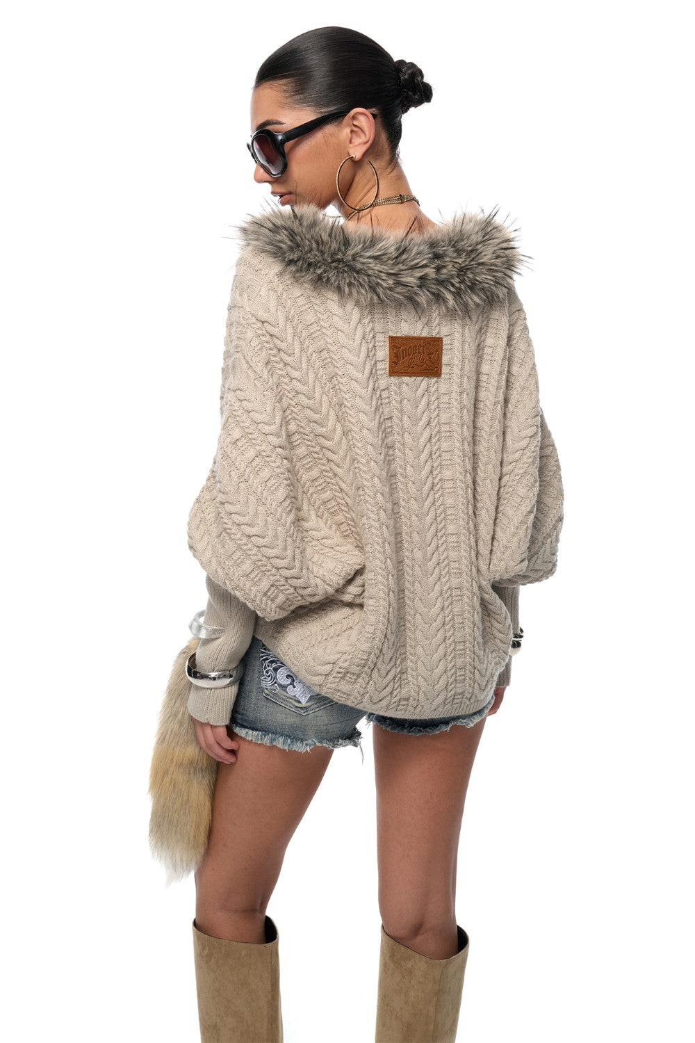 V-Neck Fur Batwing Sweater