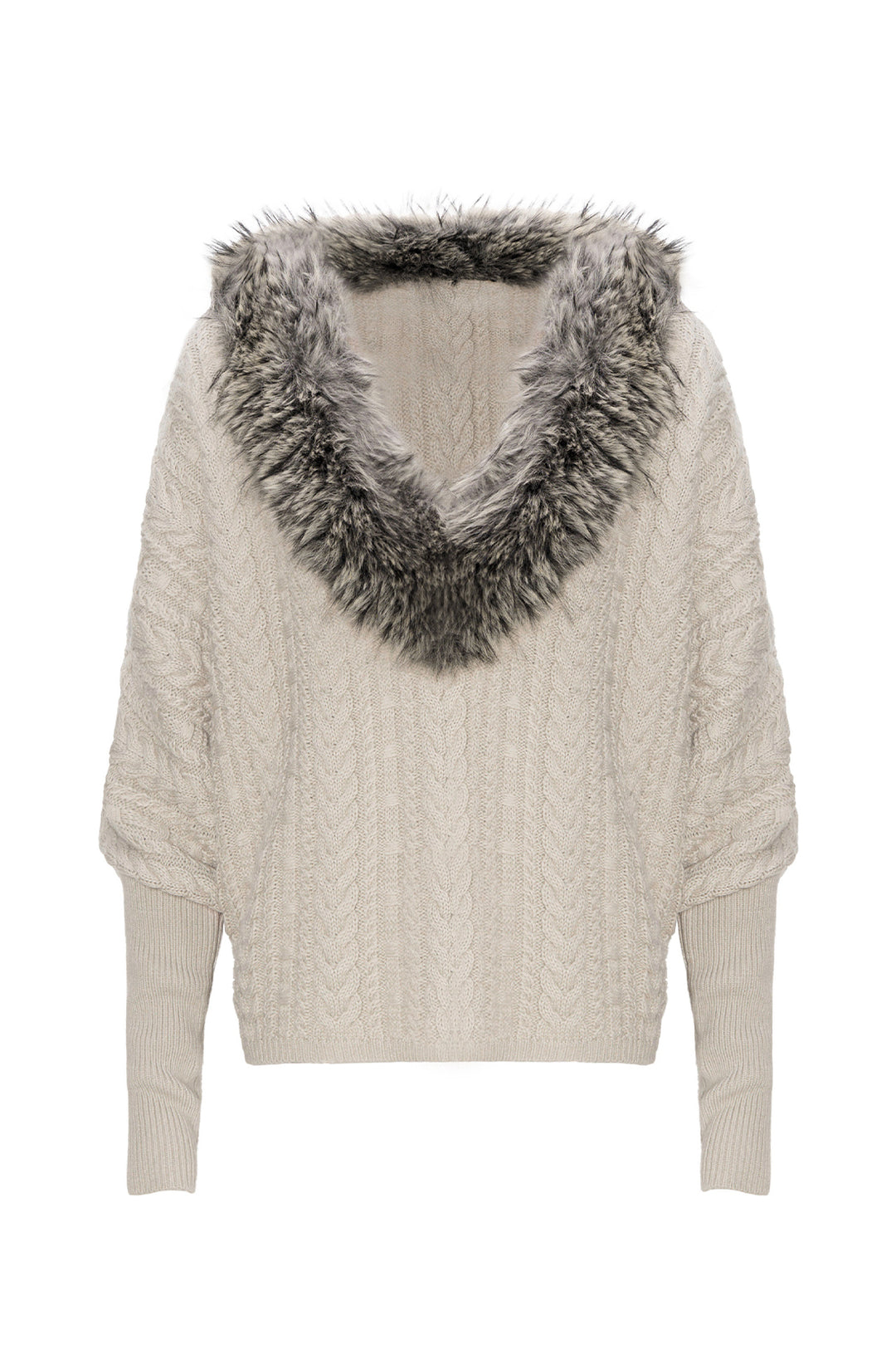 V-Neck Fur Batwing Sweater