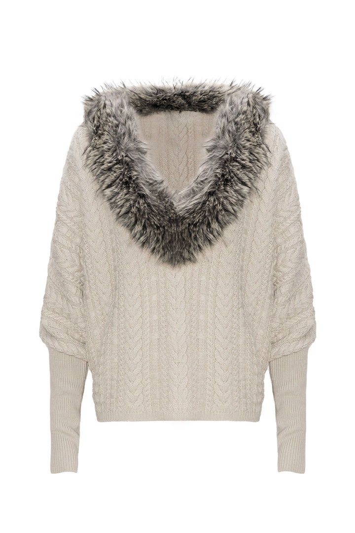 V-Neck Fur Batwing Sweater