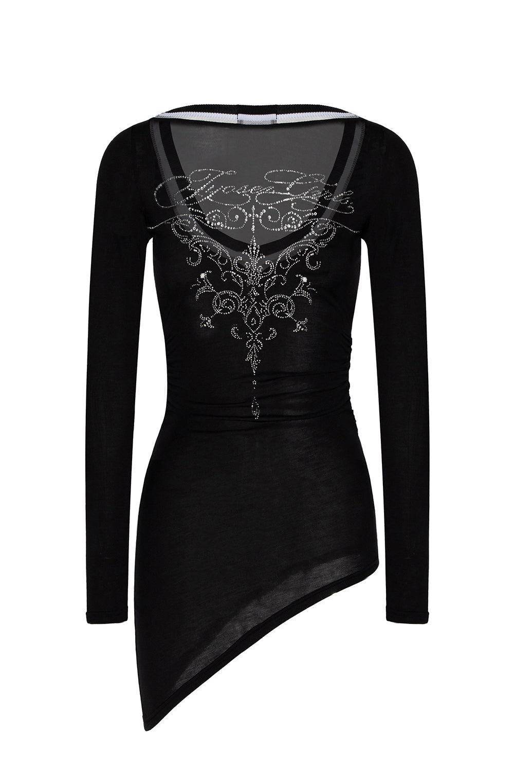 Rhinestone Sheer V-Neck Shirt