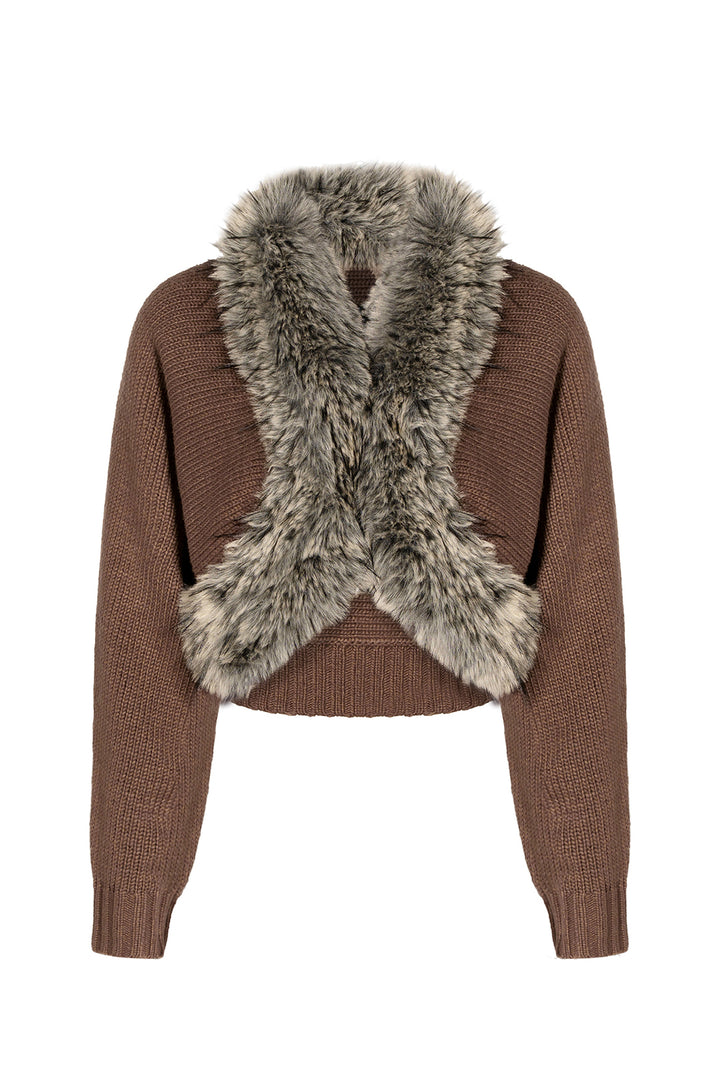 Cross Fur Trim Cardigan