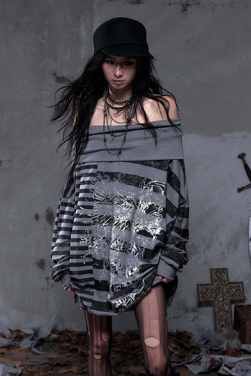 Layered Stripe Oversized Sweater