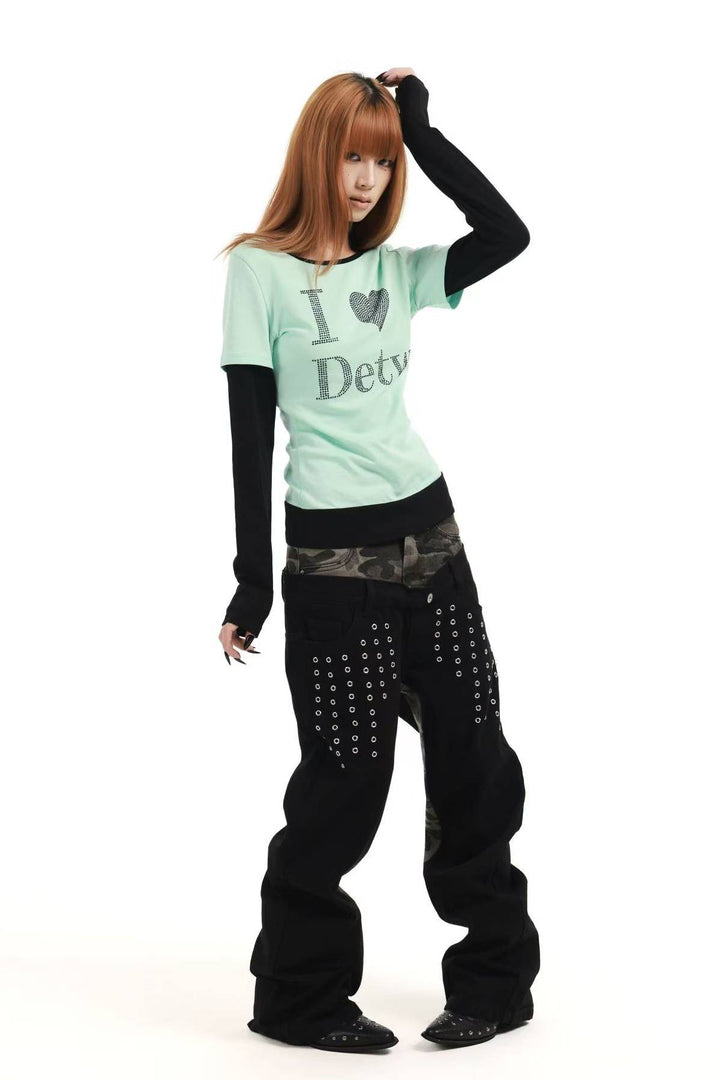 Mint Layered Rhinestone Top