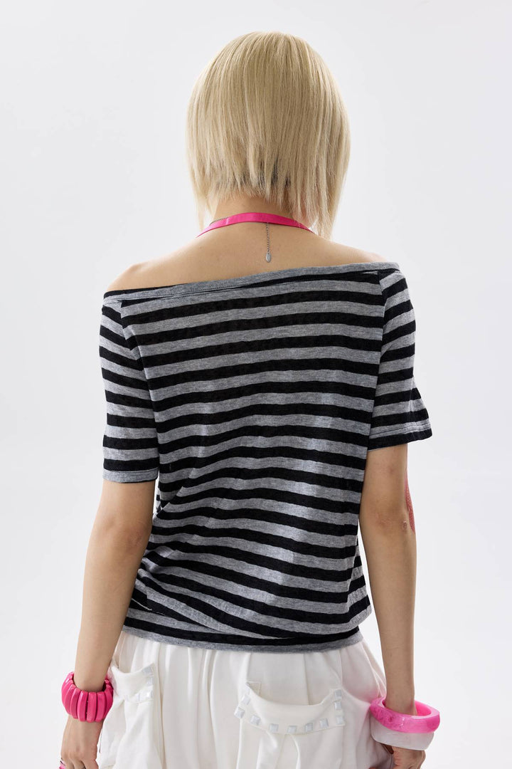 Asymmetric Striped Graphic Top