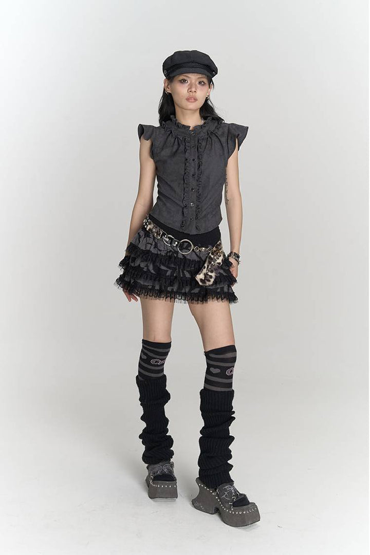 Ruffle Trim Button Blouse