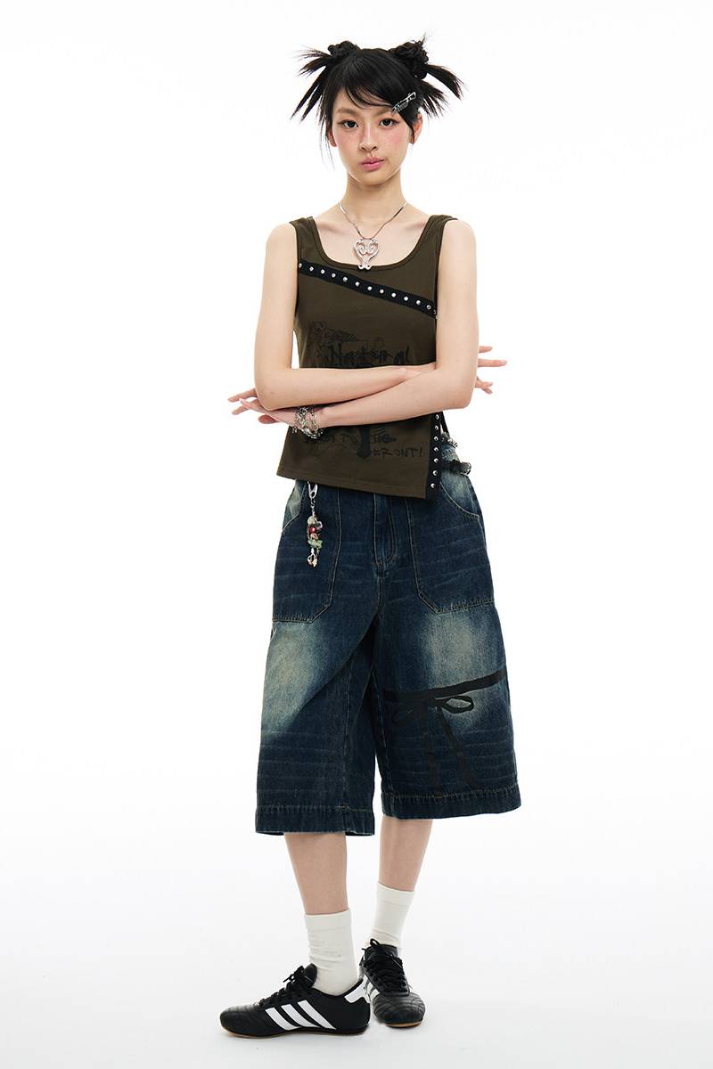 Ribbon Denim Culottes