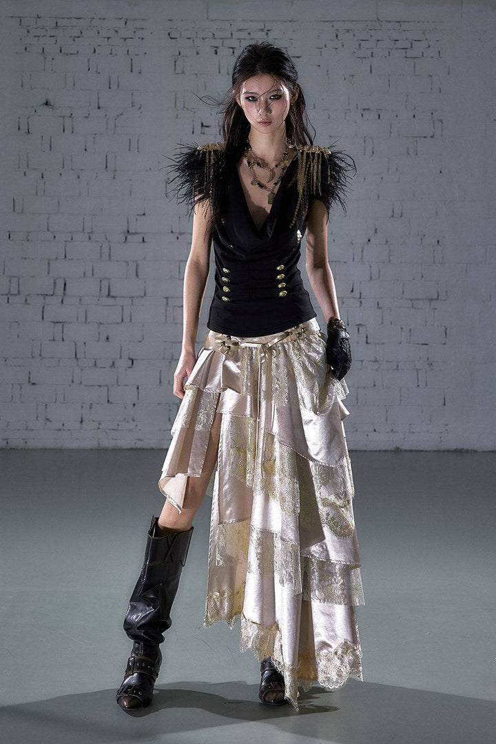 Feather Trim Corset Top