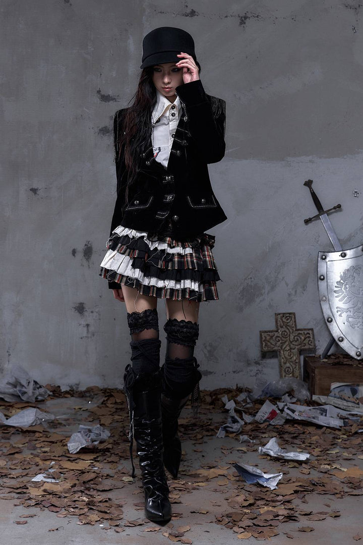 Torn Plaid Mini Skirt