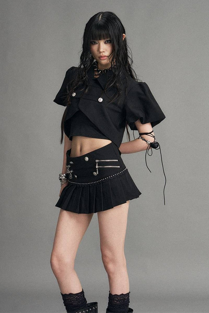 Zip Detail Pleated Mini Skirt