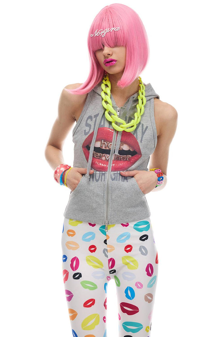 Printed Sleeveless Zip Hoodie
